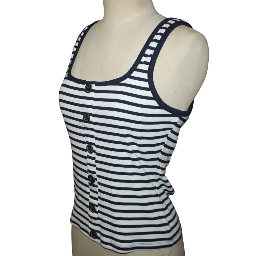 ABERCROMBIE FITCH Button Front Ribbed Tank Sz L Preppy Nautical Ivy League Top - Picture 3 of 7